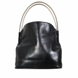Bally Black Leather Shoulder Bag Tote Handbag Purse Two-Tone Handles