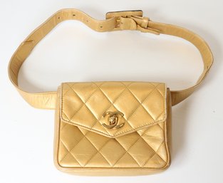 Chanel CC Envelope Belt Bag In Gold Quilted Lambskin Leather With Gold-tone Hardware