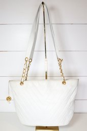 Chanel White V-stitch Caviar Leather Shopping Tote Bag Purse Handbag With Gold-tone Hardware