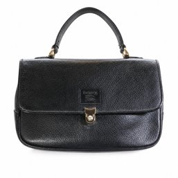 Burberrys Black Pebbled Leather Top Handle Handbag Purse Bag Equestrian Knight