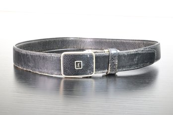 Yves Saint Laurent Vintage Black Leather Belt Silver Logo Buckle