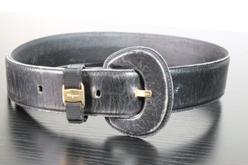 Salvatore Ferragamo Black Leather Waist Belt Gold Hardware