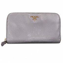 Prada Saffiano Leather Zip Around Wallet Grey Taupe