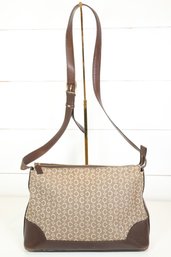 Celine C Macadam Canvas Shoulder Bag With Brown Leather Trim And An Adjustable Strap Purse