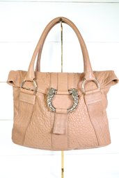 Bvlgari Leoni Brown Leather Handbag Featuring A Double Lion Clasp Purse Bag