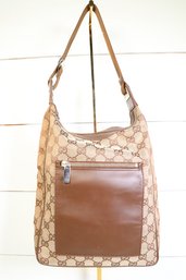 GUCCI Tote Shoulder Bag GG Canvas Leather