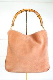 Gucci Brown Suede Bamboo Handle Purse Handbag