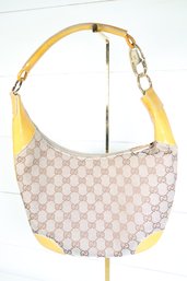 Gucci Hobo Bag In GG Canvas With Yellow Leather Trim