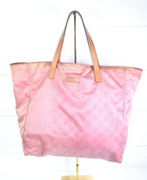 Gucci GG Nylon Tote Bag In Pink With Leather Handle