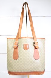 Celine Macadam Pattern Tote Bag Beige Leather Vintage