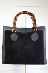 Gucci Diana Tote Bag In Black Suede With Bamboo Handles