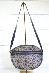 Celine C Sulky Shoulder Bag In Navy Canvas With Gold-tone Hardware