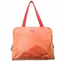 Prada Tessuto Nylon Shoulder Bag Handbag Purse Orange Silver Hardware