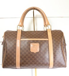 Celine Macadam Brown Leather Boston Bag
