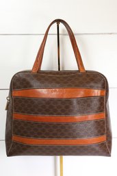 CELINE Macadam Blason Triumph Dark Brown Hand Bag Leather Stripes