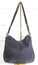 Gucci GG Canvas Shoulder Bag In Black Canvas And Leather