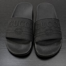 Gucci Rubber Logo Slide Sandal Black Pool Slides Slippers Shoes