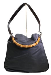 Gucci Black Nylon Bamboo-handle Two-way Bag With Patent Leather Trim