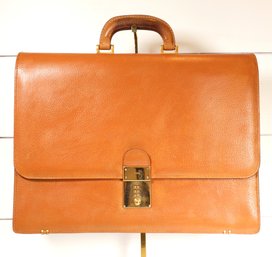 Gucci Tan Leather Briefcase With Gold Hardware