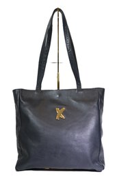 Paloma Picasso Vintage Black Leather Tote Purse Bag