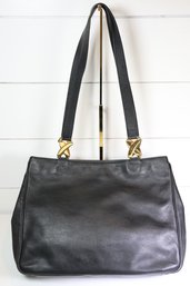 Paloma Picasso Vintage Black Leather Tote Purse Bag