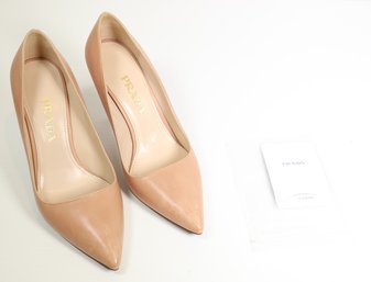 Prada Saffiano Leather Pointed-toe Pumps In Nude Size 35-1/2