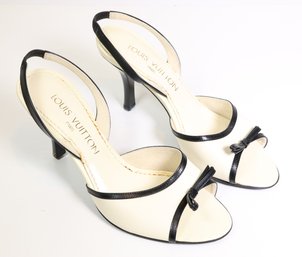 Louis Vuitton White/Black Leather Slingback Sandals Size 35-1/2