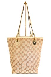 Gucci Original GG Canvas Eclipse Tote Bag With Leather Trim