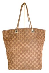 Gucci GG Canvas Tote Bag In Beige And Brown Canvas With Leather Trim