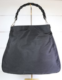 Gucci Black Nylon Canvas Hobo Bag With A Bamboo Top Handle