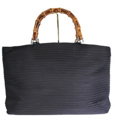 Gucci Black Nylon Ribbed Tiered Tote Bag With Bamboo Top Handles