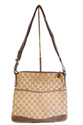 Gucci GG Canvas And Leather Crossbody Messenger Bag In Beige And Brown