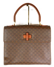 CELINE Logo Macadam 2Way Pattern Hand Bag PVC Leather Brown