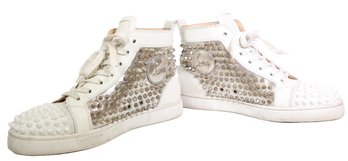 Christian Louboutin Louis Spikes High-top Sneakers In White Leather With A Signature Red Sole