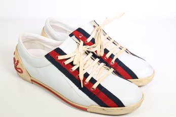 Gucci Boulevard White Leather Sneakers With A Web Stripe And Cursive Logo