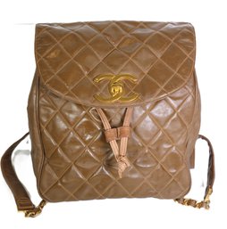 CHANEL Matelasse Backpack Coated Canvas Brown Gold Hardware