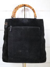Gucci Bamboo Top Handle Bag In Black Suede
