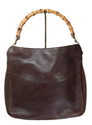Gucci Bamboo Top Handle Dark Brown Leather Handbag Purse
