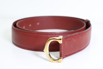 Cartier Must De Cartier Leather Belt In Burgundy With A Gold-plated Buckle