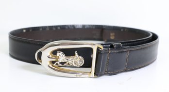 Celine Black Leather Belt With A Horse Carriage Buckle