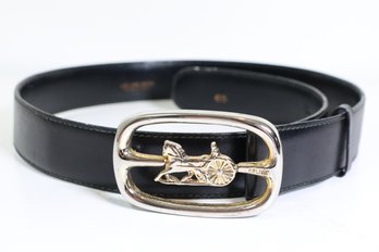 Celine Black Leather Belt With A Horse And Carriage Buckle