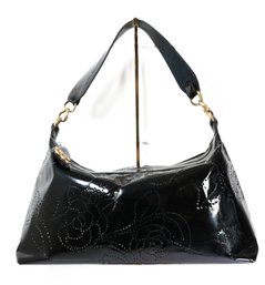 Chanel Perforated Camellia Hobo Bag In Black Patent Leather With Gold-tone Hardware