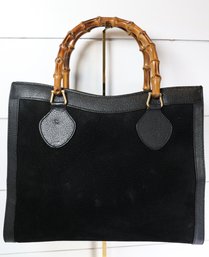 Gucci Diana Black Suede And Leather Tote Bag With Bamboo Handles