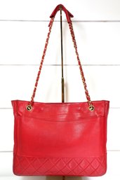 Chanel Matelasse Chain Red Lambskin Leather Shoulder Bag Purse