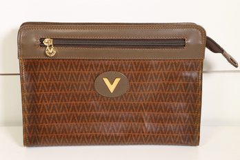 Mario Valentino Brown PVC And Leather Clutch Bag