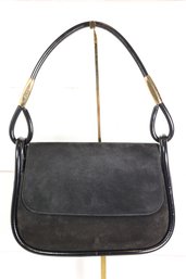 Gucci Black Suede Shoulder Bag With Gold-tone Hardware Purse Leather