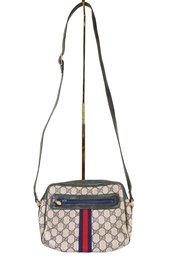 Gucci Vintage Navy Blue Crossbody Bag Purse Leather Monogram