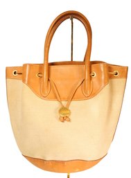 Gucci Tan Leather And Canvas Bucket Bag Purse Bucket Handbag