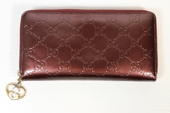 Gucci Gg Leather Zip Around Wallet Patent Leather Monogram