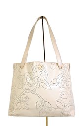 Chanel Camellia Perforated Patent Leather Tote Bag Purse
